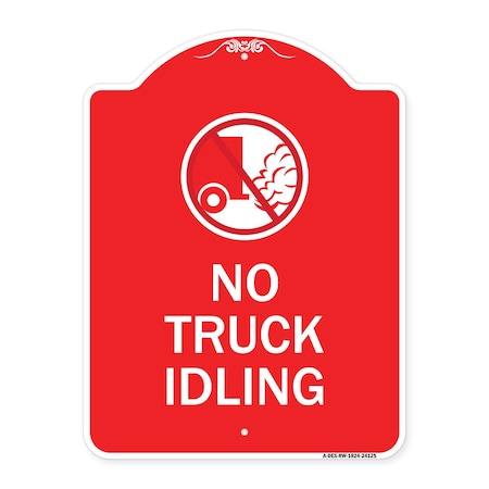 Signmission Driveway Sign No Truck Idling W/ Graphic, Red & White Aluminum Sign, 18" x 24", RW-1824-24125 A-DES-RW-1824-24125
